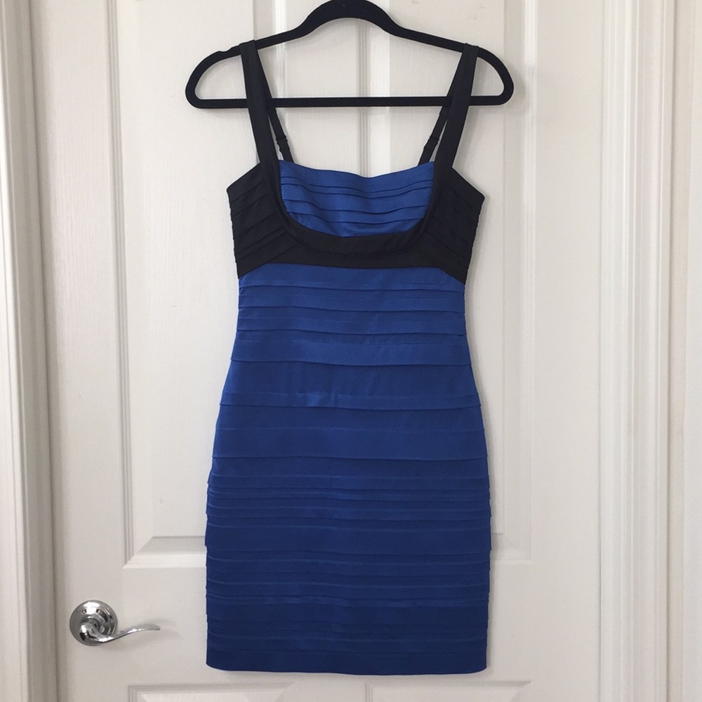 Bebe Blue And Black Satin Bandage Dress Sz 2